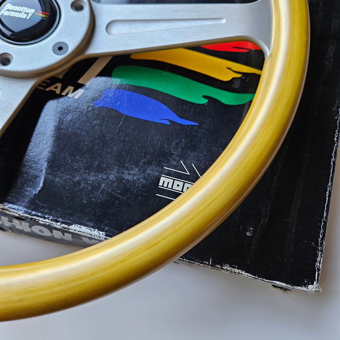 Momo Benetton F1 Fashion Yellow Woodgrain Steering Wheel