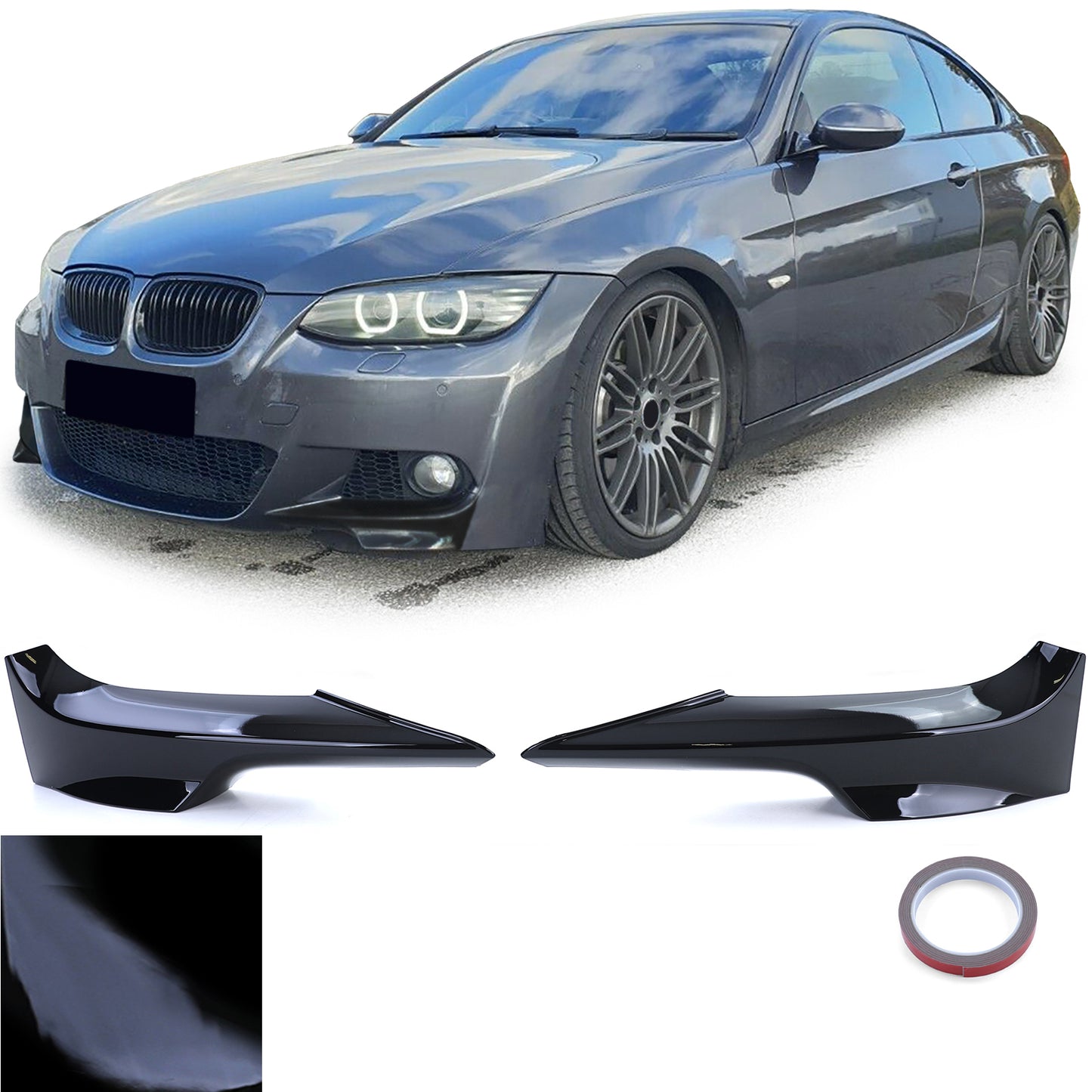 BMW E92/E93 Gloss Black M Bumper Flap Splitter Set Coupe + Cabrio (06-10)