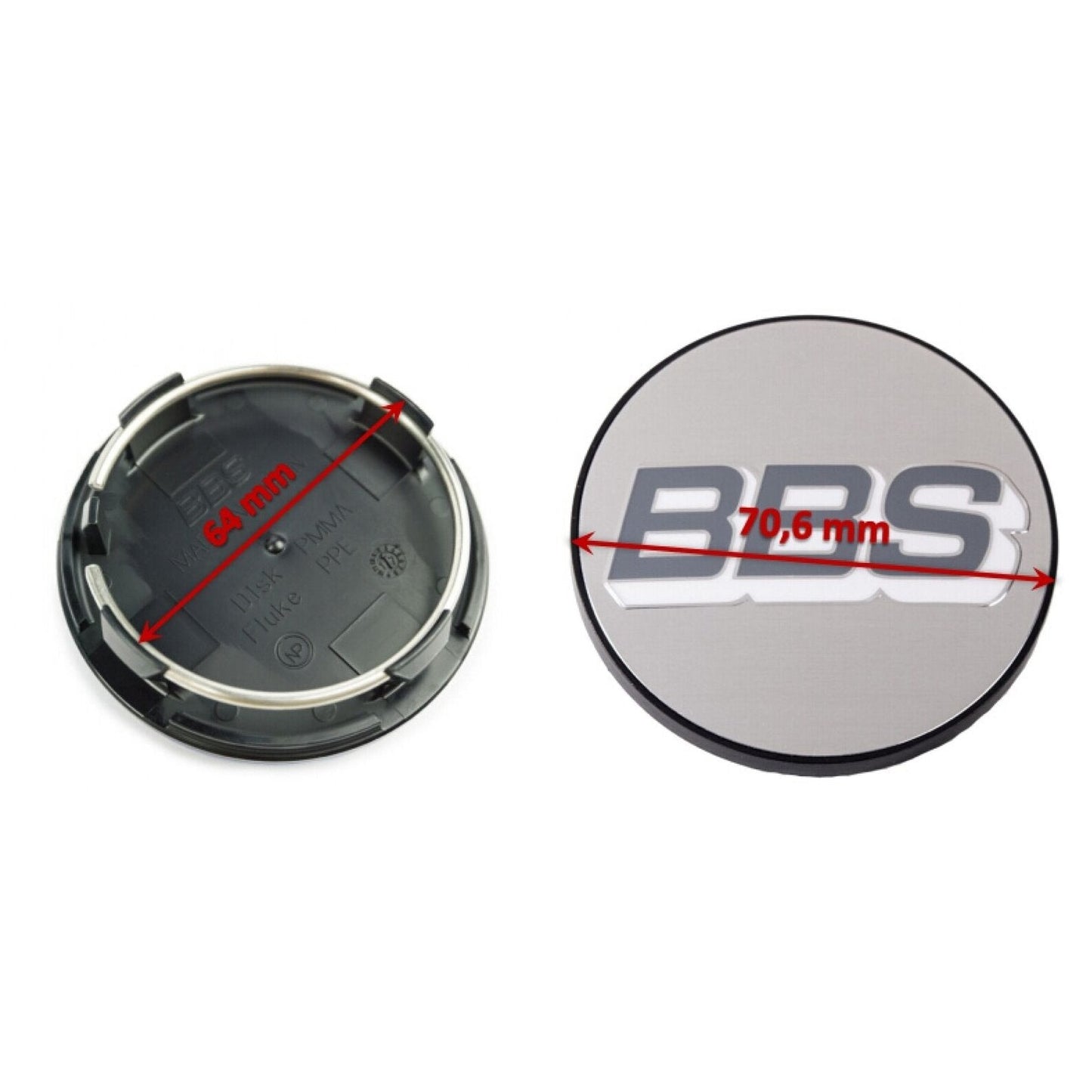 BBS Gray/White/Silver Wheel Cap Set 70,6mm