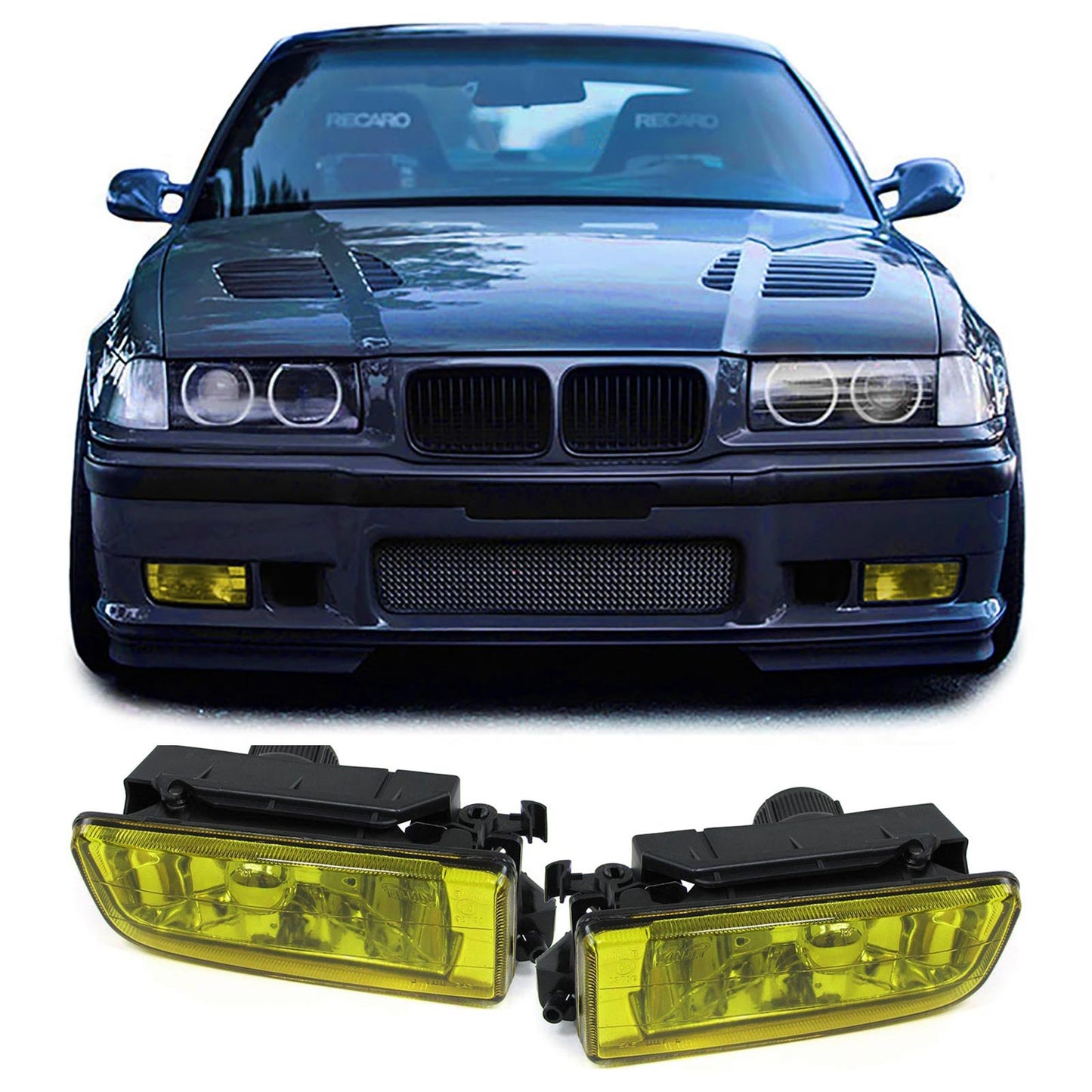BMW E36 Clear Glass Yellow Fog Light Set (90-99)