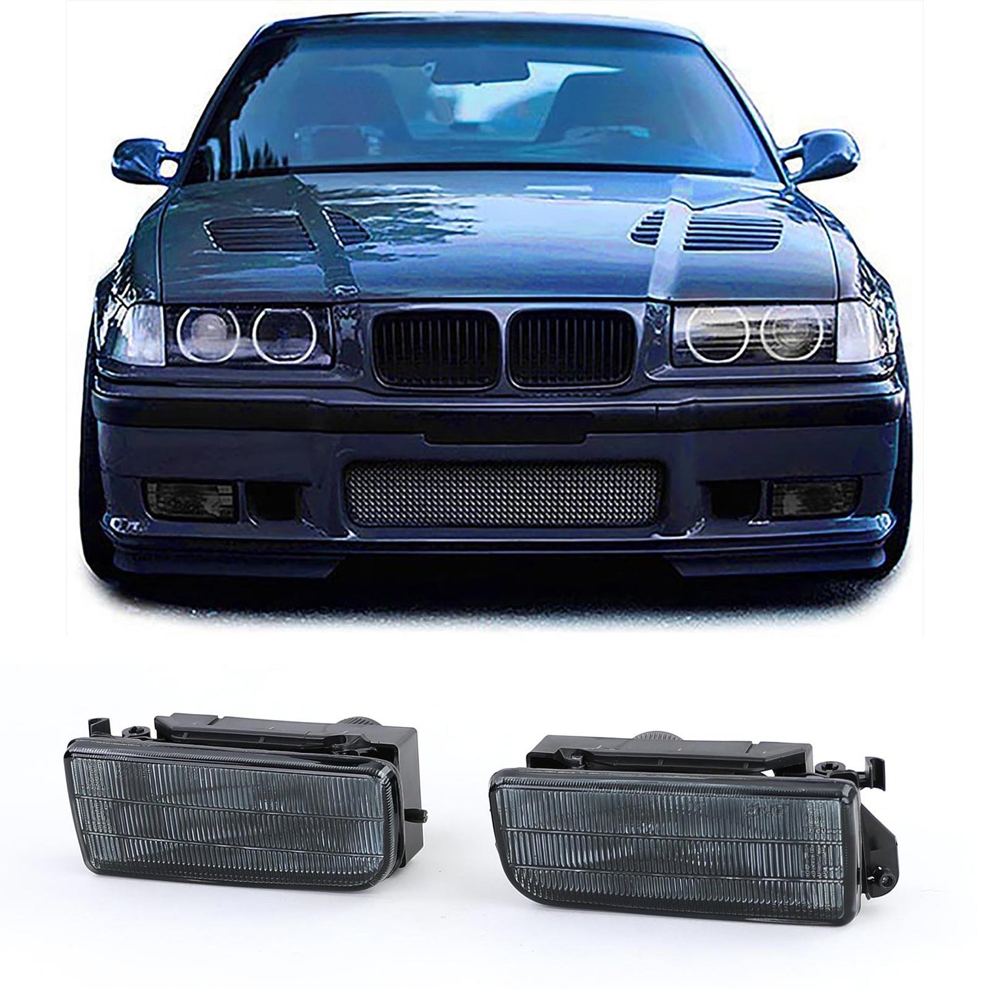 BMW E36 Smoked Fluted Glass Fog Light Set (90-99)
