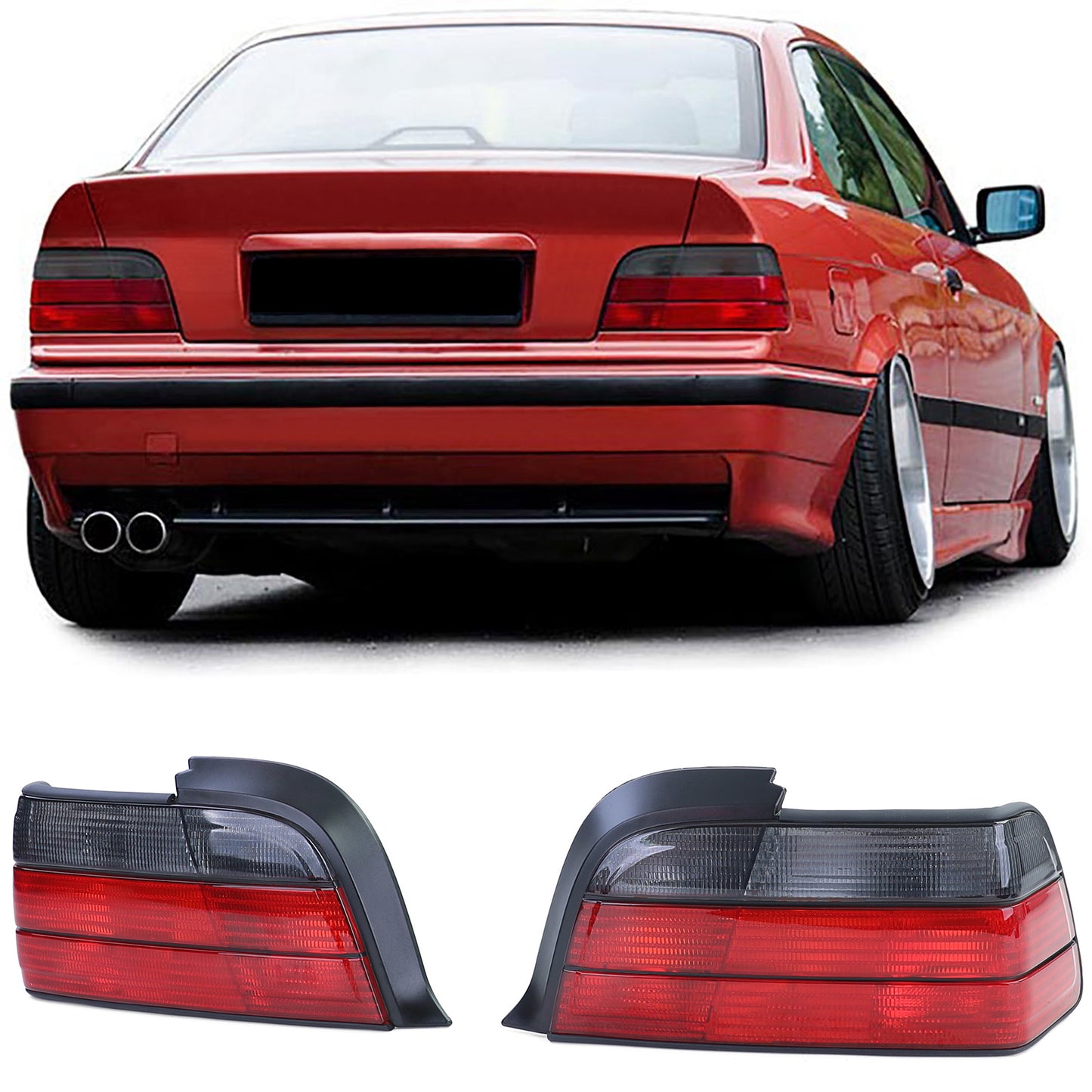 BMW E36 Smoked Red Tail Light Set Coupe + Cabrio (90-99)